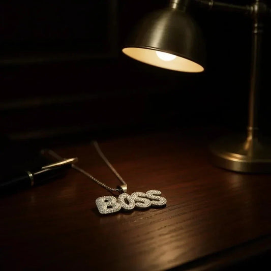 Men's Stainless Steel Pendent Boss Iced out Chain - Silver