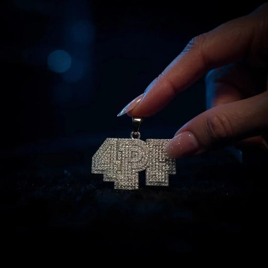 Men's Stainless Steel Pendent 4PF Iced out Chain - Silver