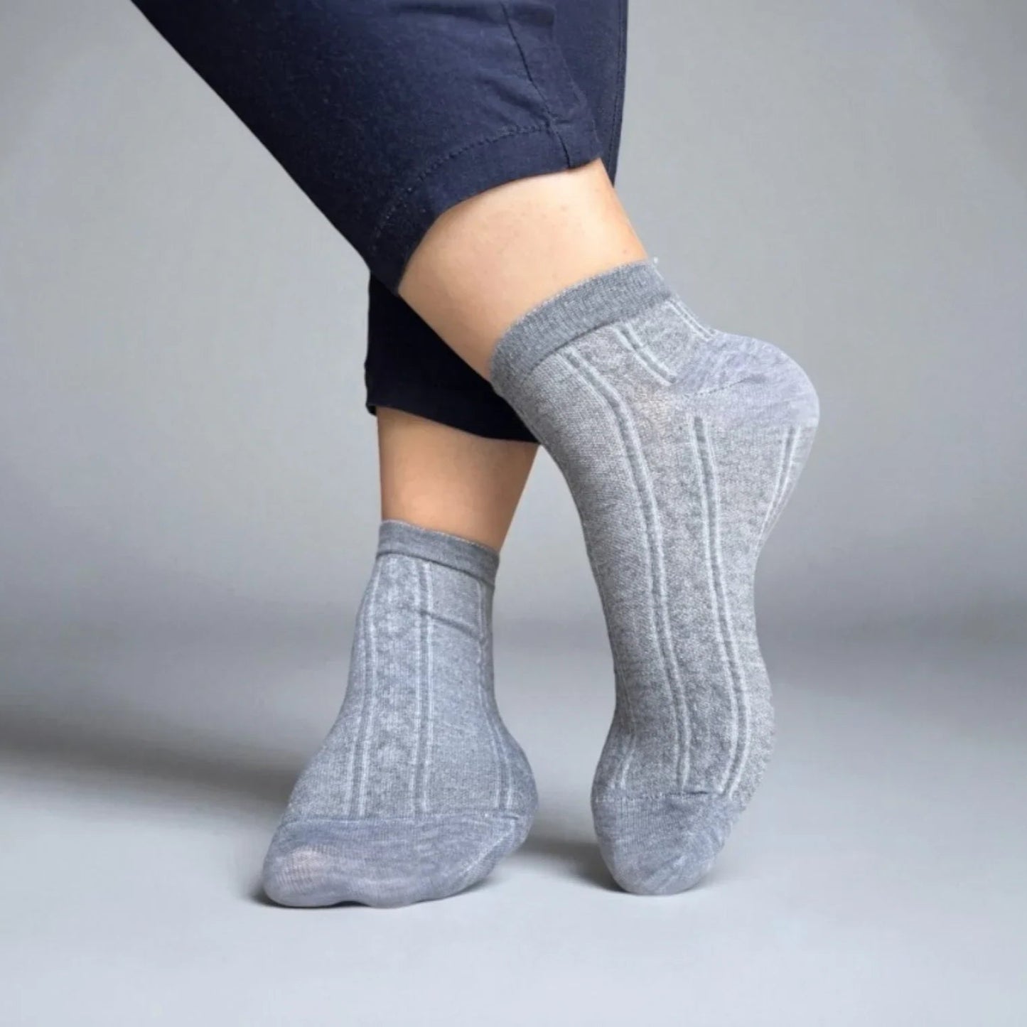 Grey Ankle Socks with Textured Knit Design (Pack of 5)