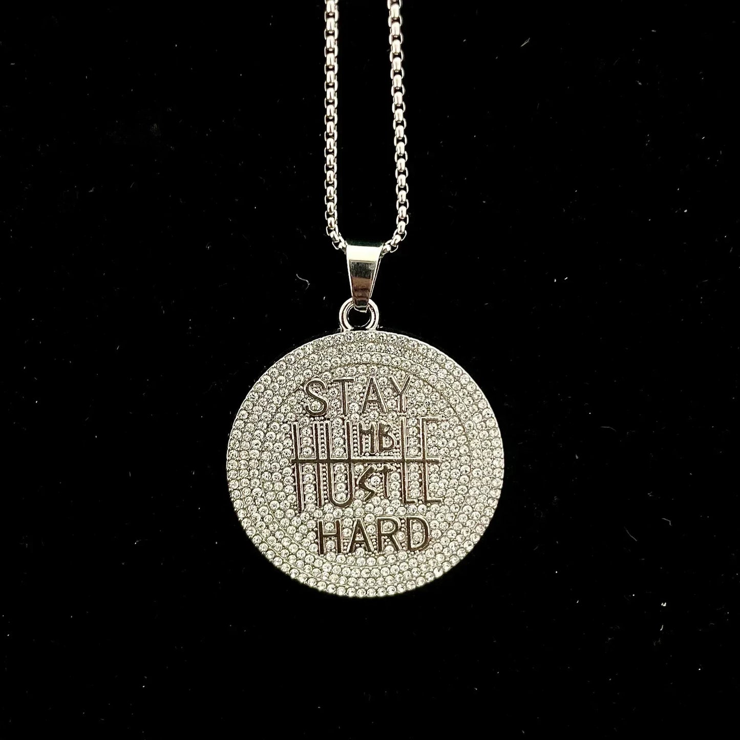 Men's Stainless Steel Pendent Slogan Iced out Chain - Silver