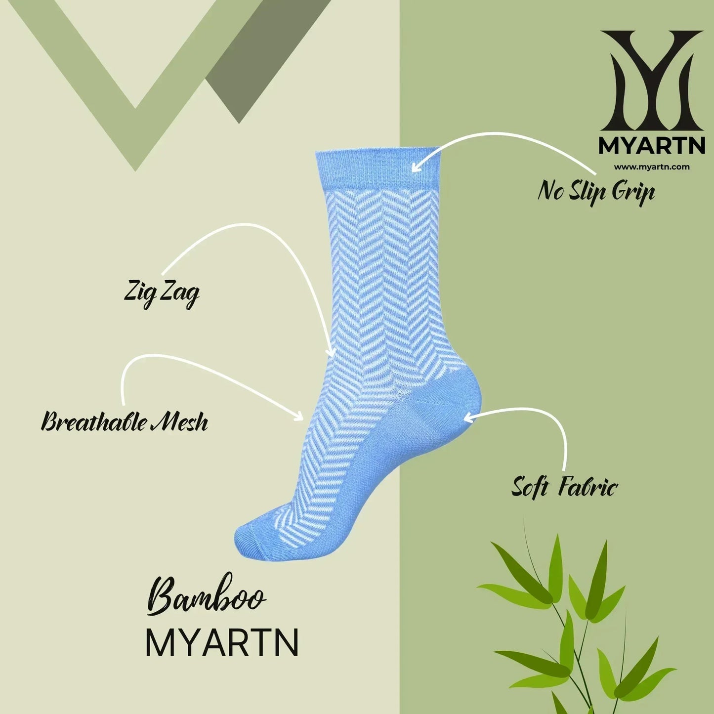 Bamboo Zig-Zag Socks – Sky Blue + White