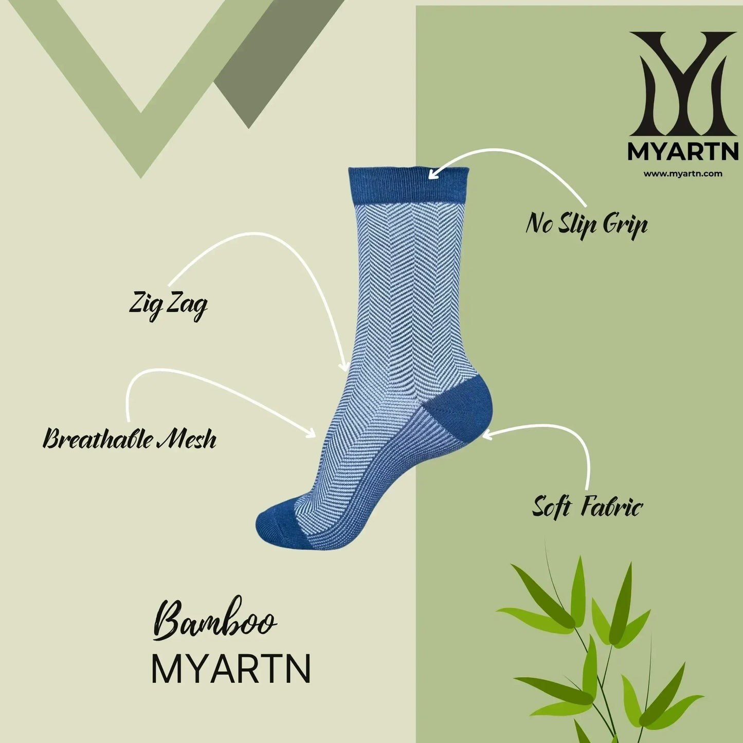 Bamboo Zig-Zag Socks – Navy Blue + White