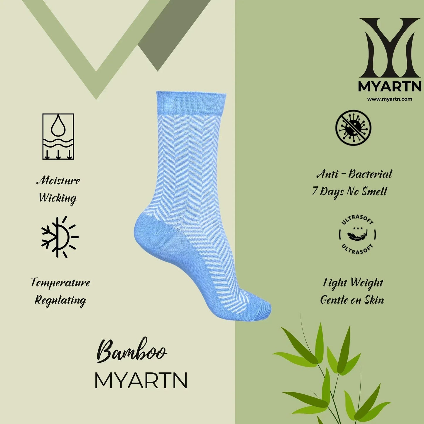 Bamboo Zig-Zag Socks – Sky Blue + White
