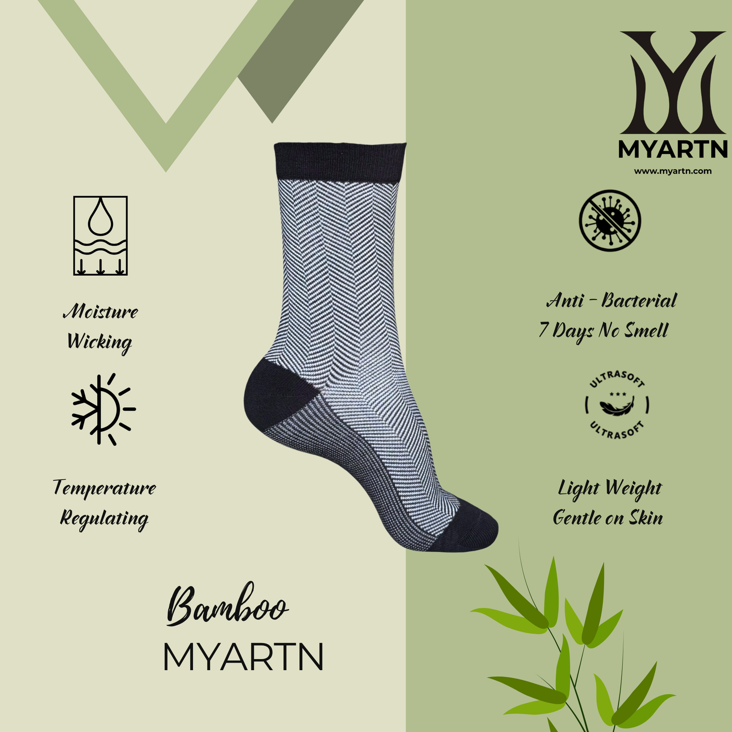 Bamboo Zig-Zag Socks – Black + White