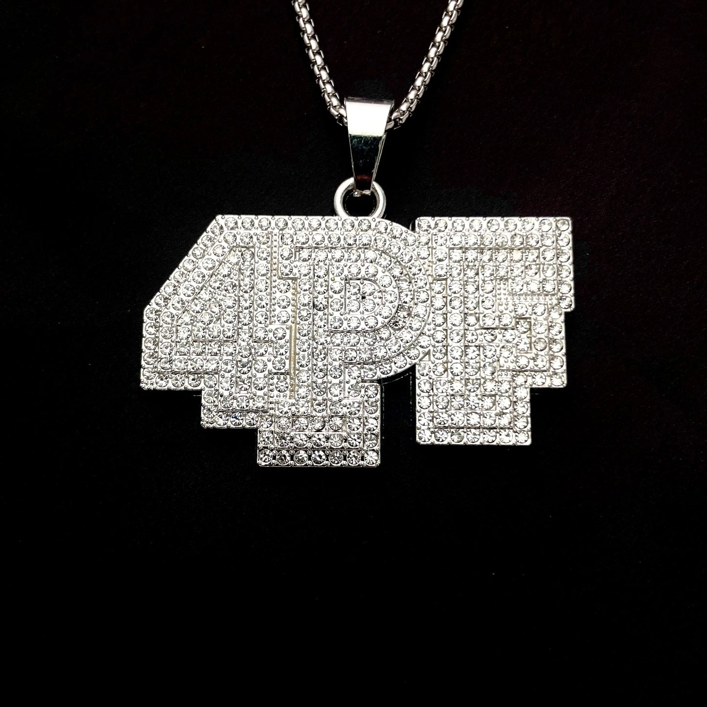 Men's Stainless Steel Pendent 4PF Iced out Chain - Silver