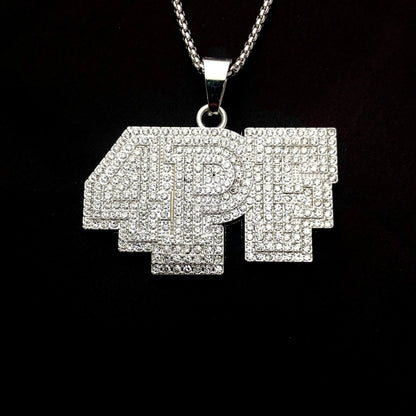 Men's Stainless Steel Pendent 4PF Iced out Chain - Silver