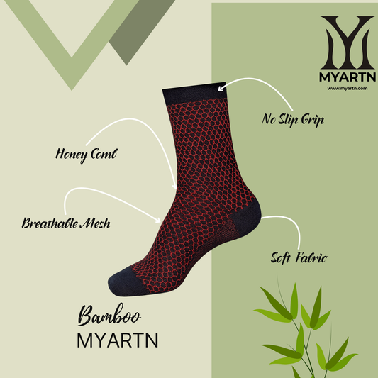 Bamboo Honey Comb Socks – Red + Black