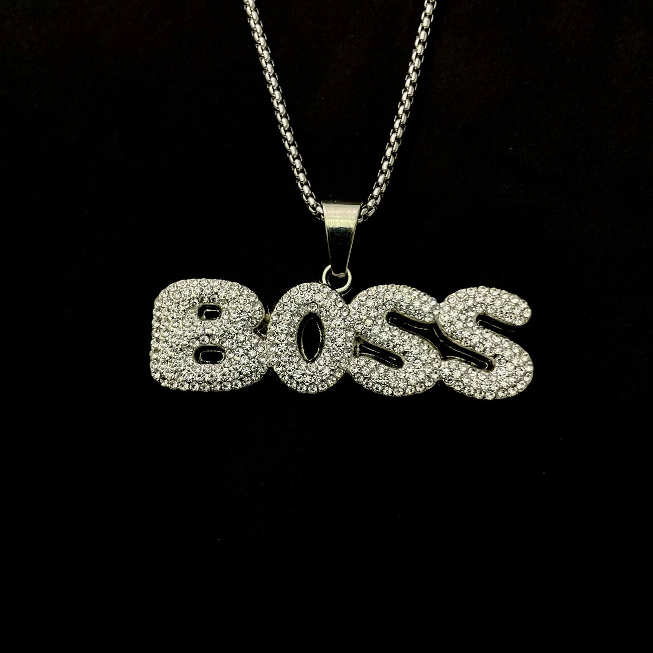Men's Stainless Steel  Pendent Boss  Iced out Chain - Silver