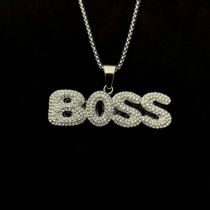 Men's Stainless Steel  Pendent Boss  Iced out Chain - Silver