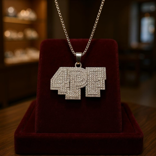 Men's Stainless Steel Pendent 4PF Iced out Chain - Silver