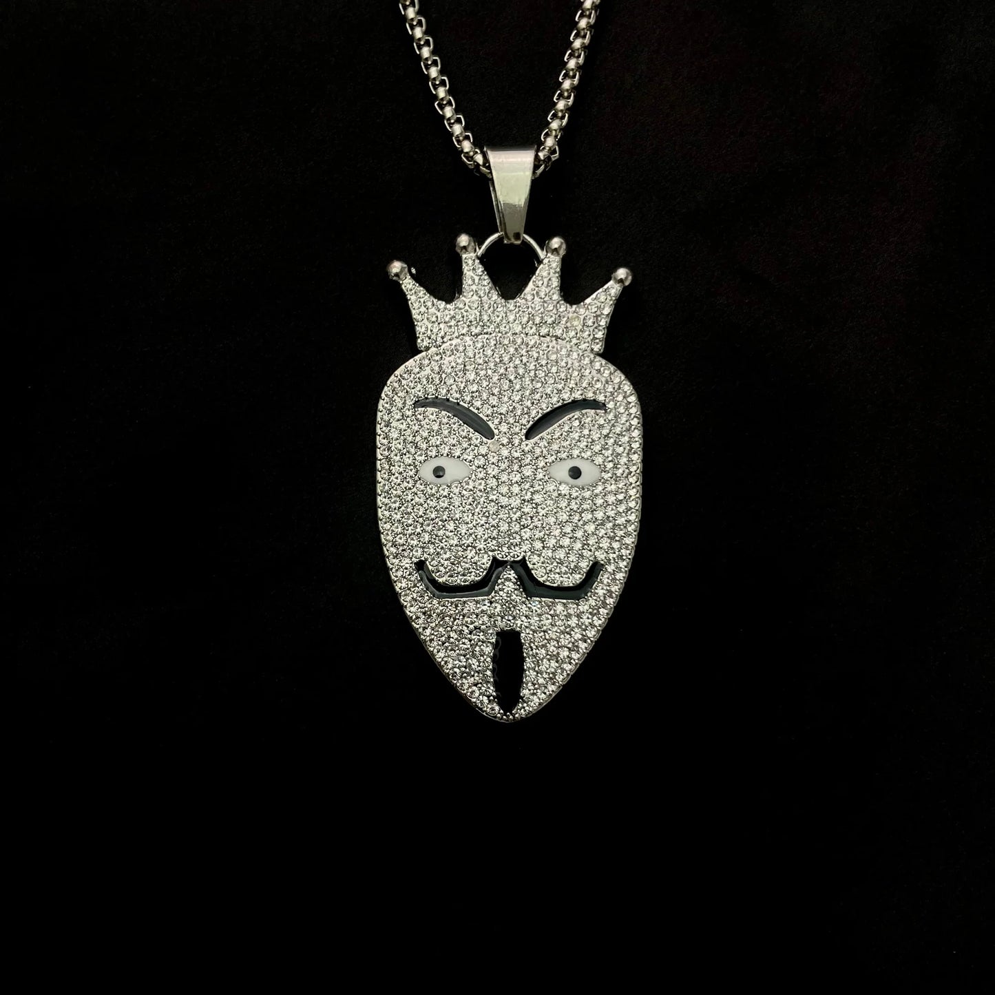 Men's Stainless Steel  Pendent Mask Iced out Chain - Silver