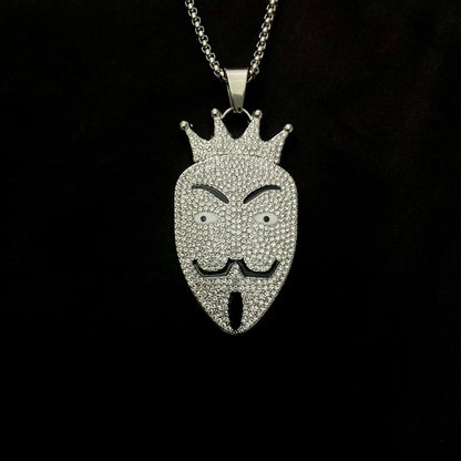 Men's Stainless Steel  Pendent Mask Iced out Chain - Silver