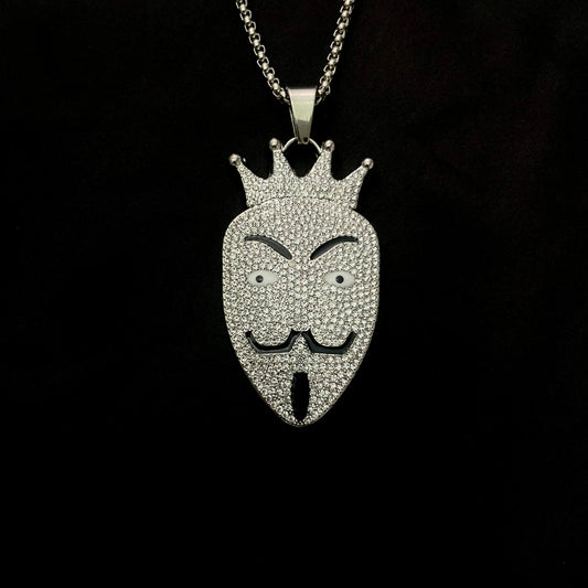 Men's Stainless Steel  Pendent Mask Iced out Chain - Silver