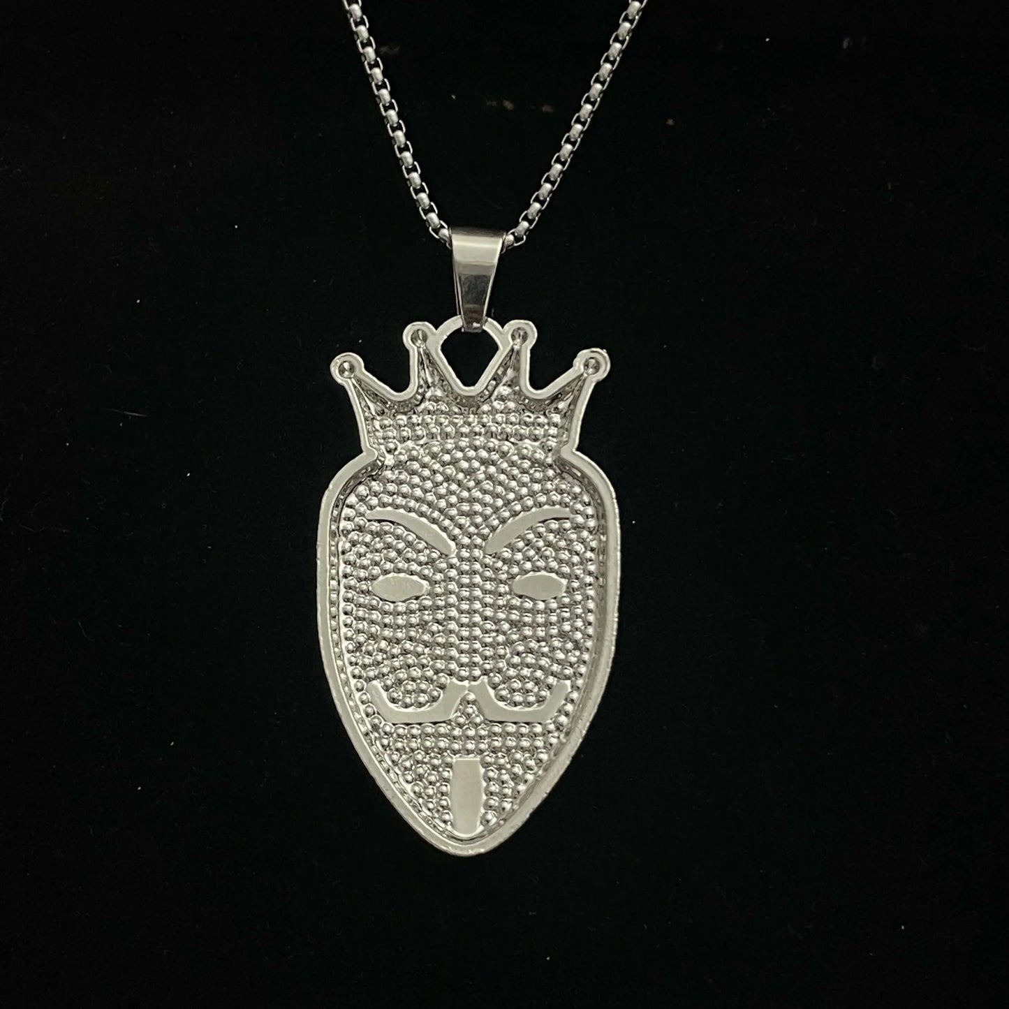 Men's Stainless Steel  Pendent Mask Iced out Chain - Silver