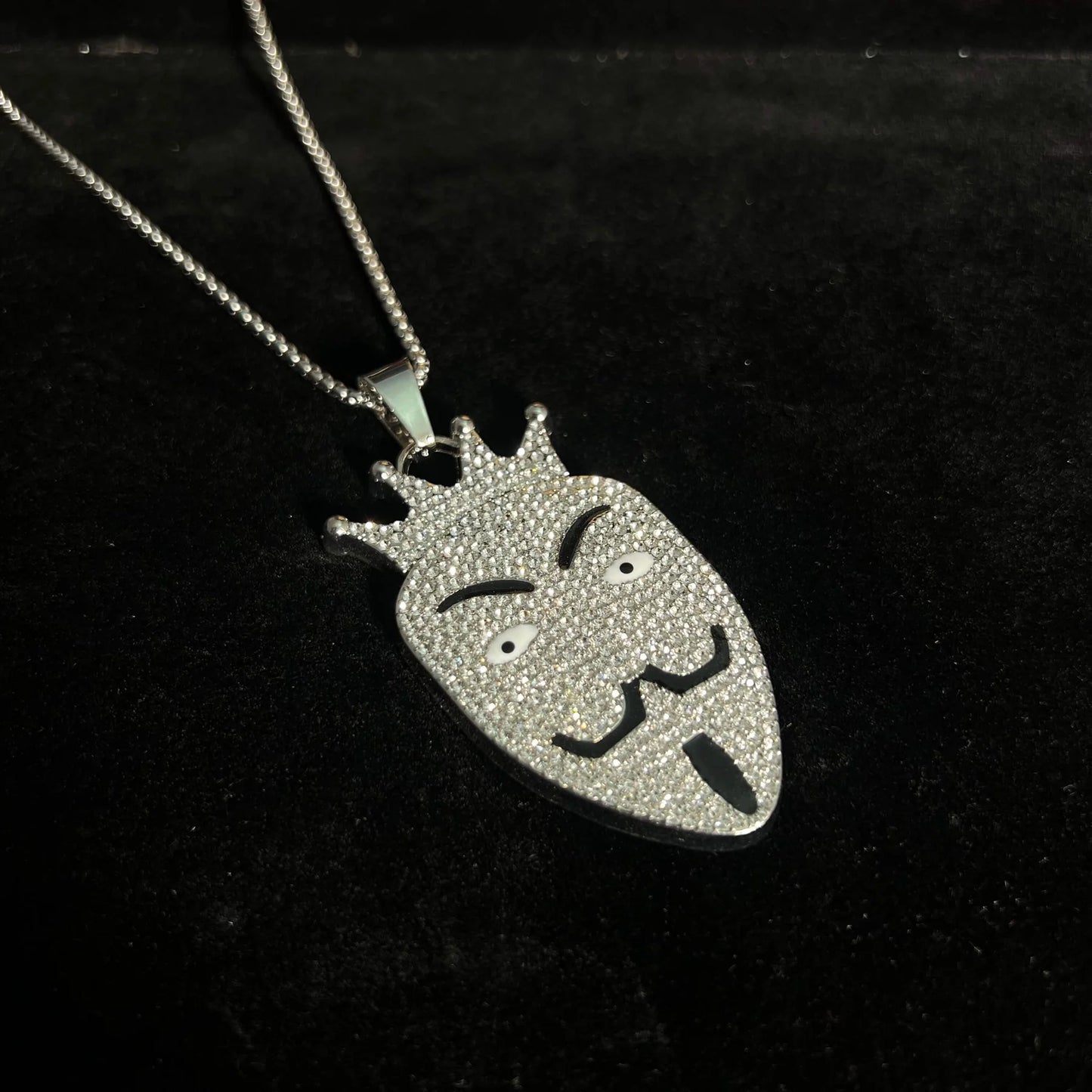 Men's Stainless Steel  Pendent Mask Iced out Chain - Silver