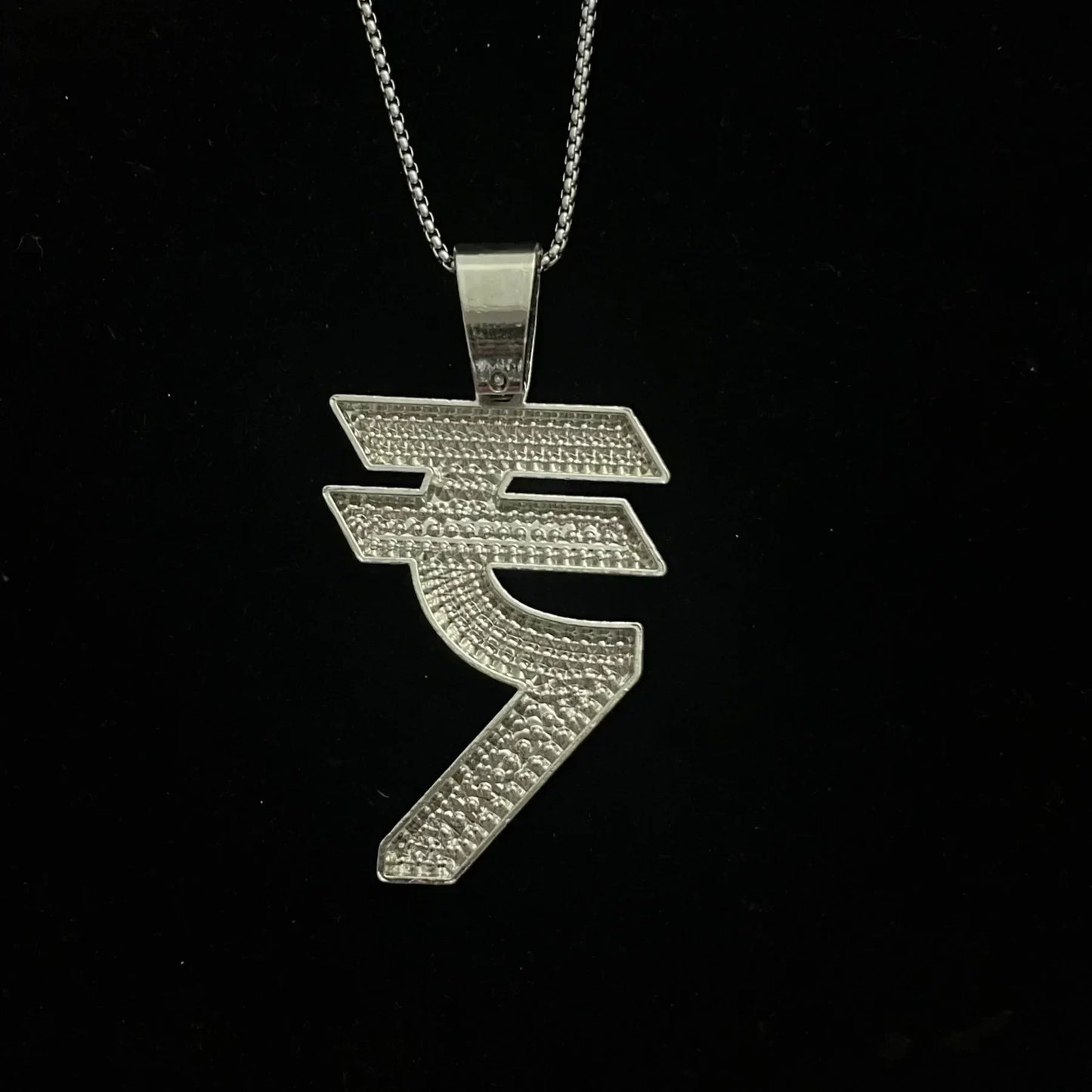 Men's Stainless Steel  Pendent Rupee Iced out Chain - Silver