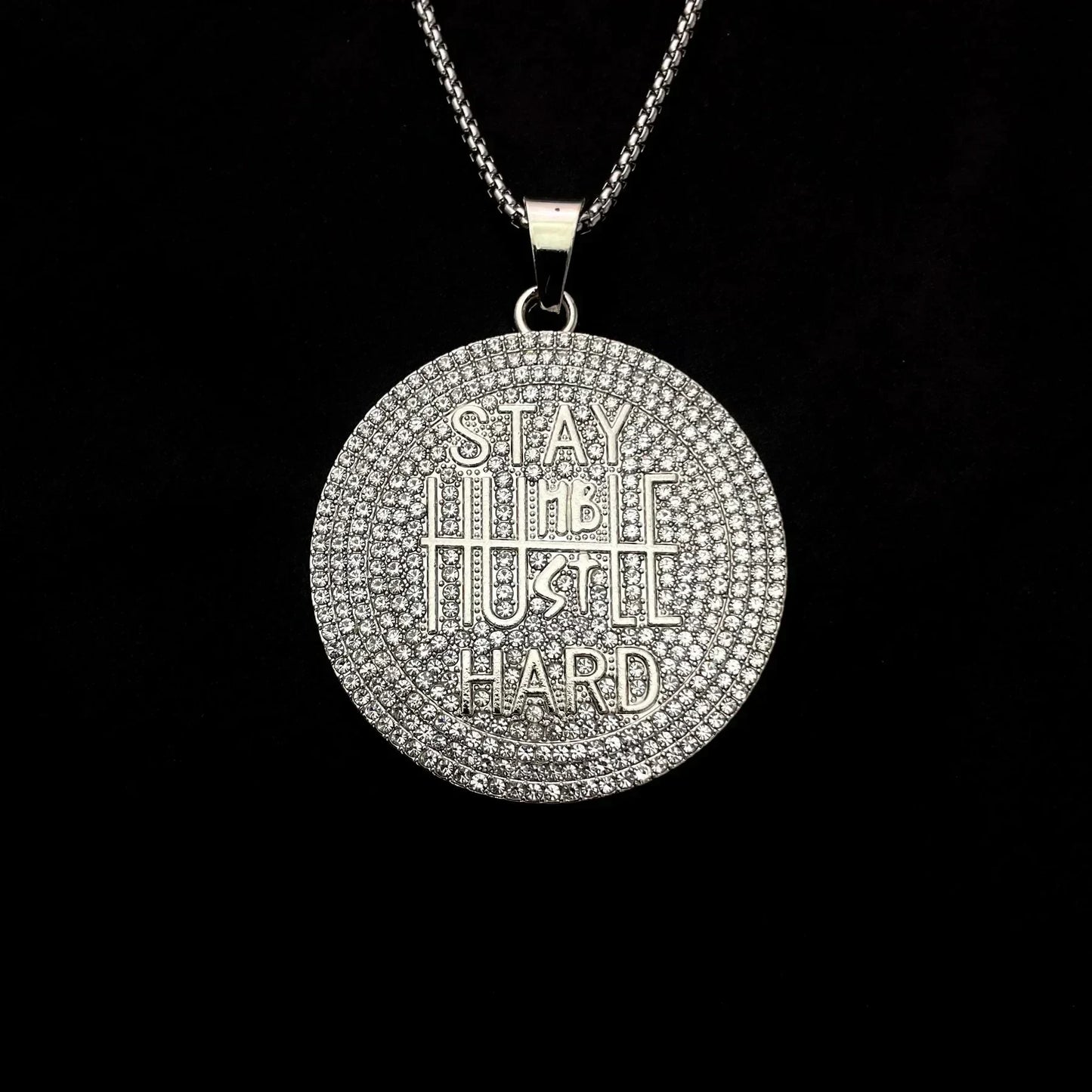 Men's Stainless Steel  Pendent Slogan Iced out Chain - Silver