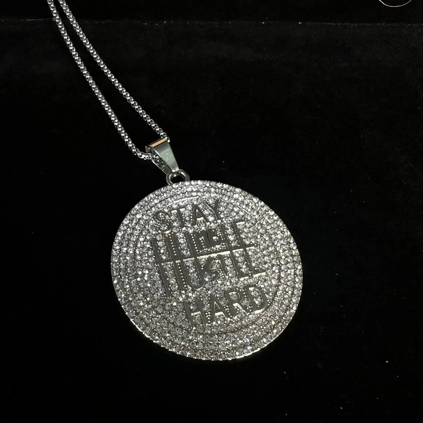 Men's Stainless Steel  Pendent Slogan Iced out Chain - Silver