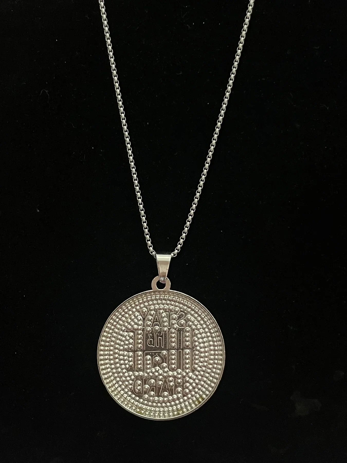 Men's Stainless Steel  Pendent Slogan Iced out Chain - Silver