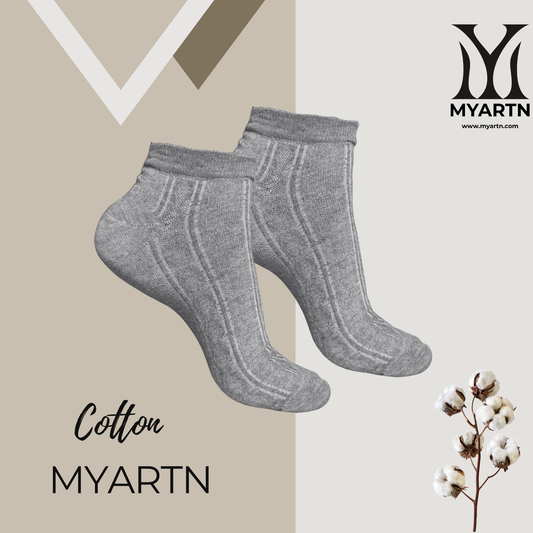 Grey Ankle Socks with Textured Knit Design ( Pack of 3)