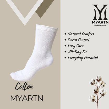 White Crew Socks with Textured Knit Design ( Pack of 5)